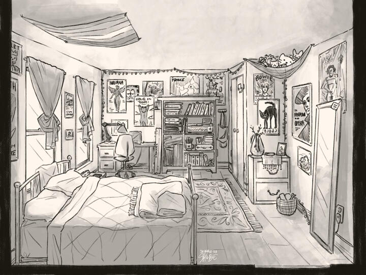 my OCs bedroom, designed in 2023.